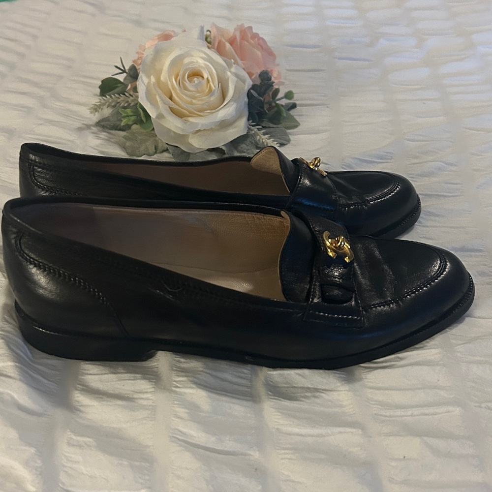 CHANEL Black Moccasins with Gold Logo - Picture 2 of 5